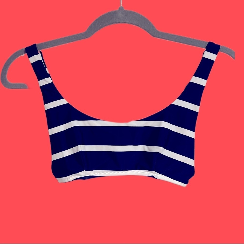 A e r i e • navy & white striped wide strap scoop bikini t…